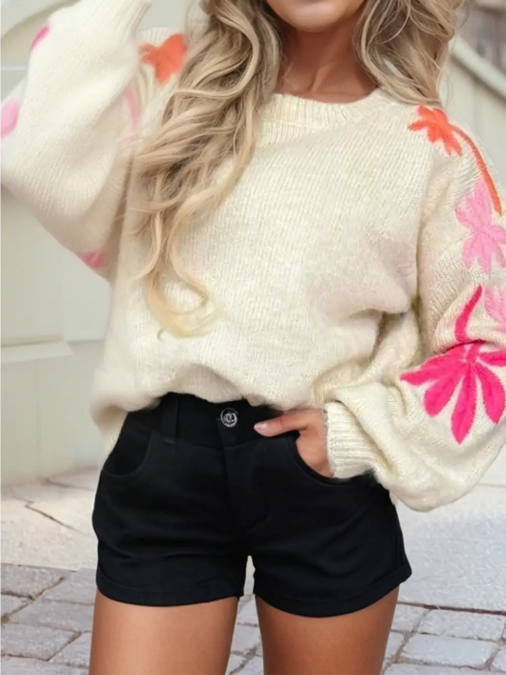 🌸Embroidered Floral Sleeve Sweater