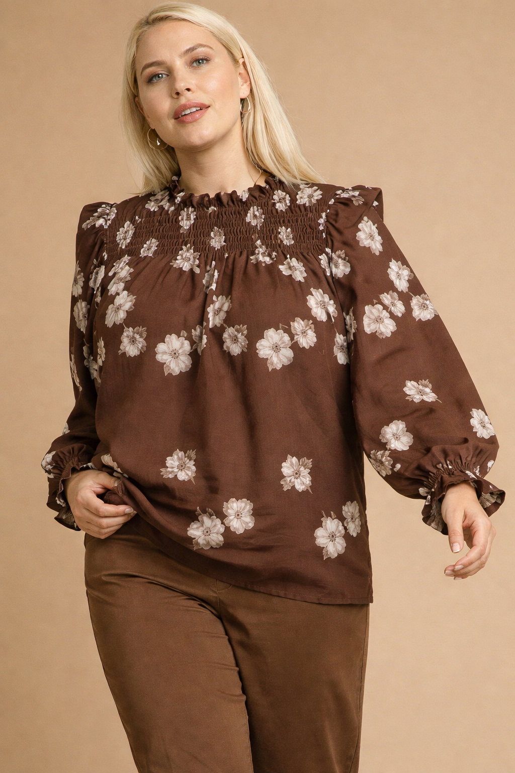 🤎Brown Floral Puff Sleeve Blouse