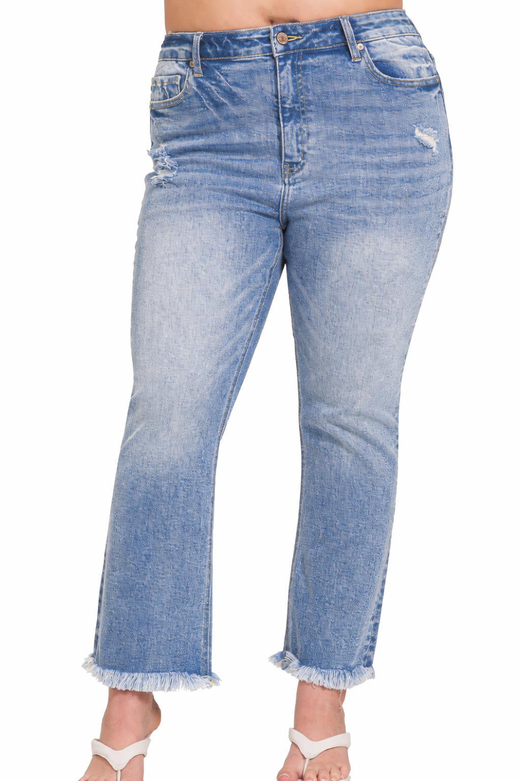 đź’™High-Rise Straight Raw-Hem Cropped Denim