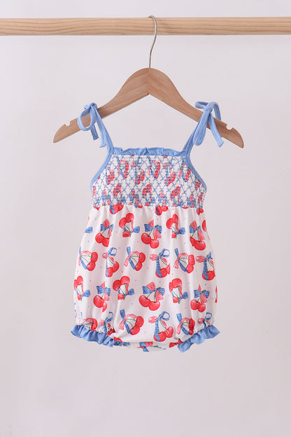 Blue Cherry Smocked Bubble 👶🍒
