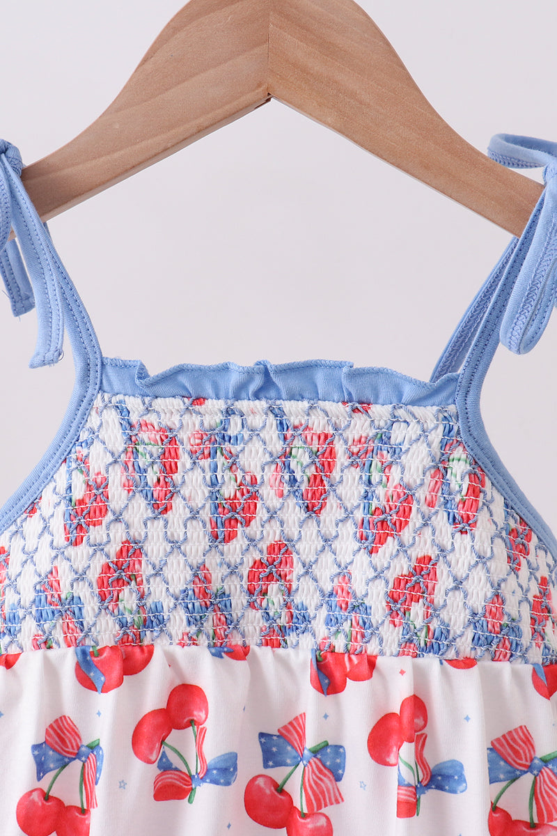 Blue Cherry Smocked Bubble 👶🍒