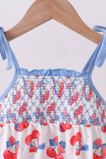 Blue Cherry Smocked Bubble 👶🍒