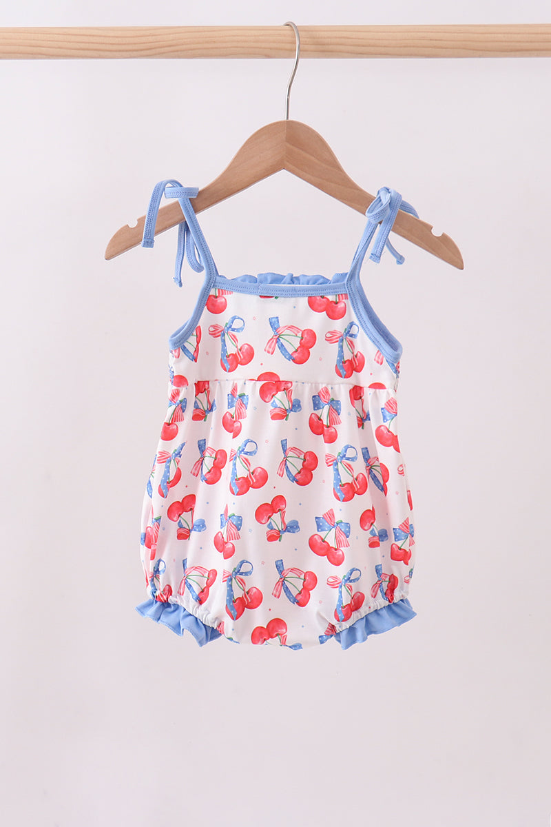 Blue Cherry Smocked Bubble 👶🍒
