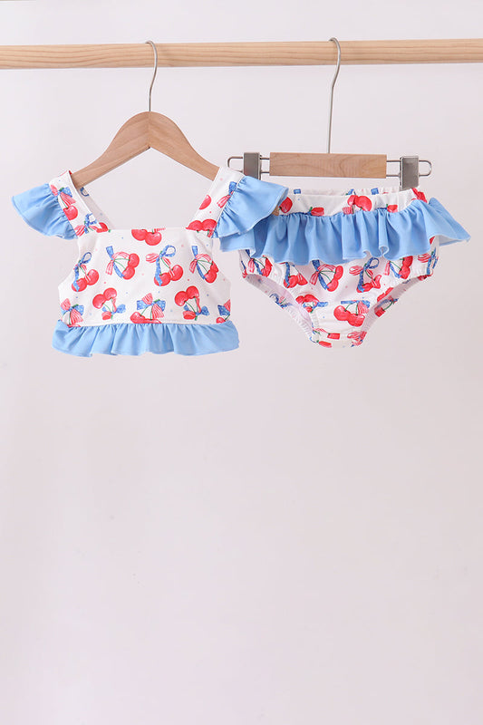 Blue Cherry Ruffle 2PC Swimsuit 👶🍒