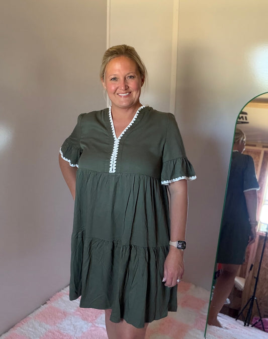 Olive Breeze Ruffle Dress 💚