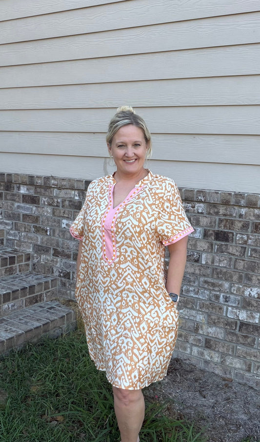 🤠✨ Khaki Western Patchwork Mini Dress