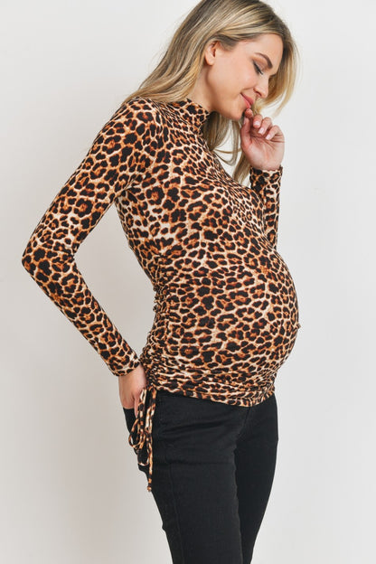 🐆 Ruched Leopard Maternity Mock Neck Top