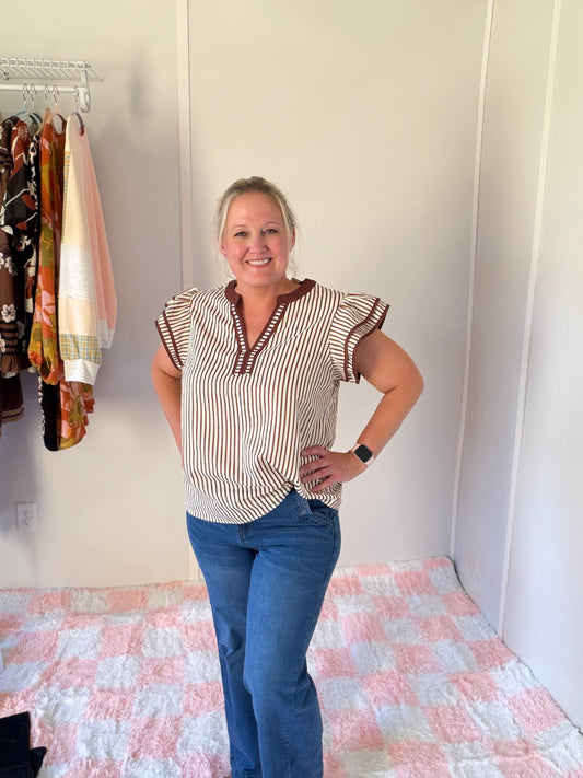 ☀️Sandy Stripe Ruffle Blouse