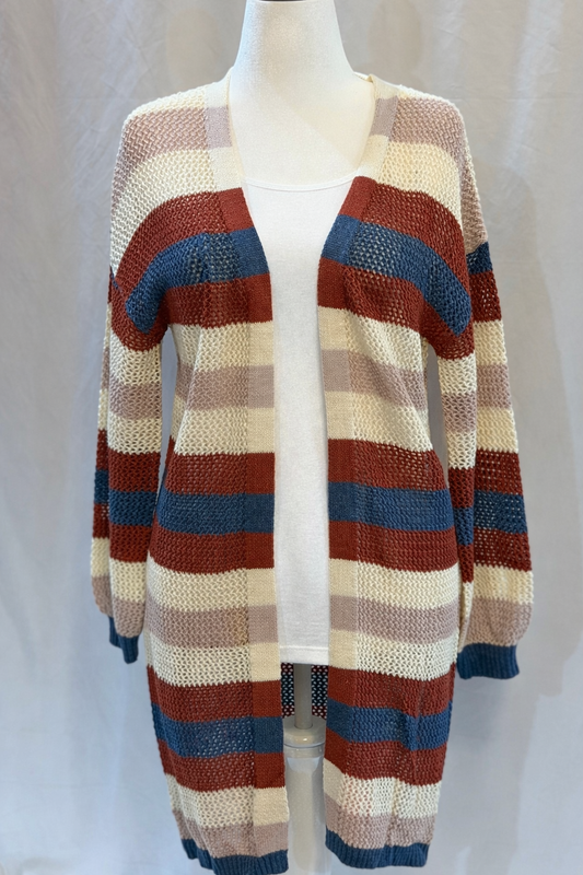 BLUE STRIPED HOLLOW KNIT CARDIGAN💙
