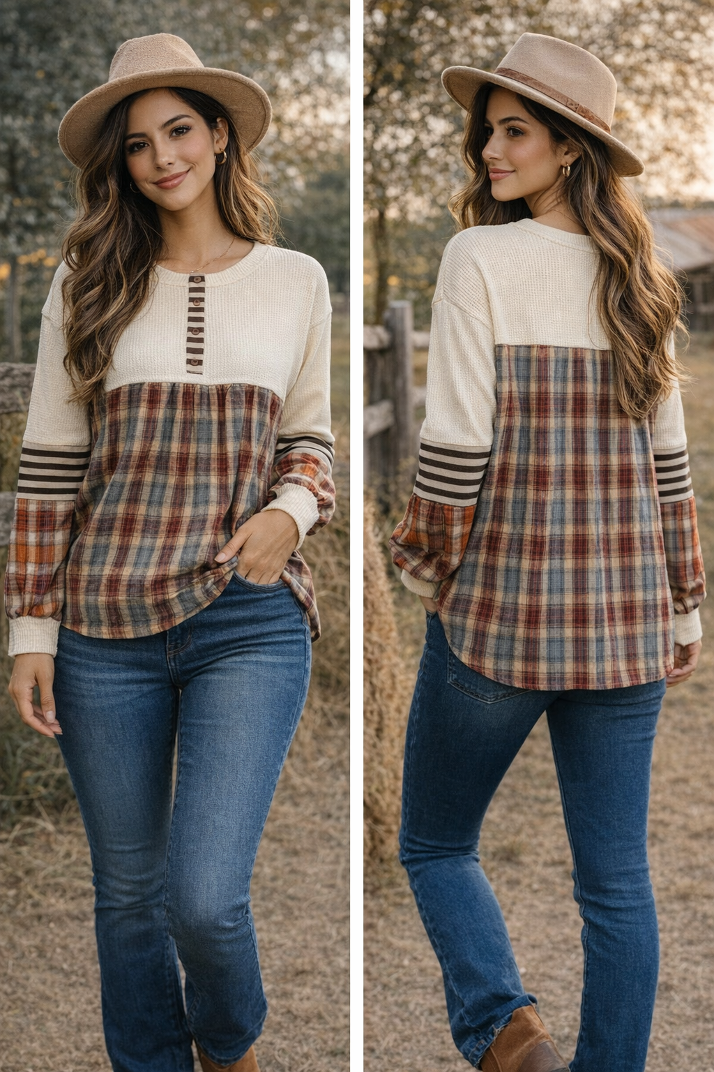 Country Roads Plaid Waffle Knit Top 🍂🤍