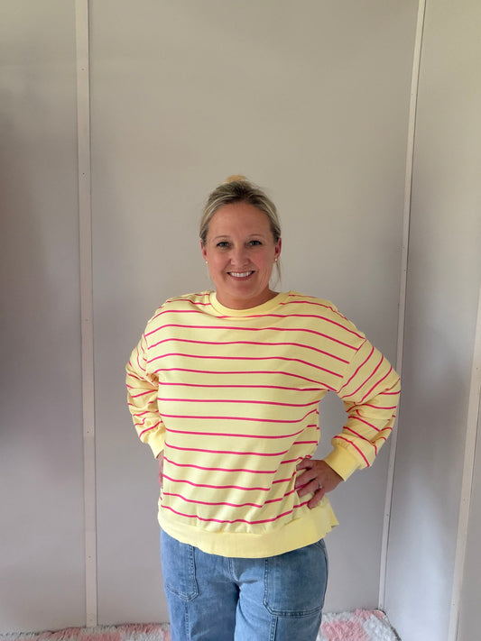 ☀️Yellow Stripe Casual Drop-Shoulder Pullover