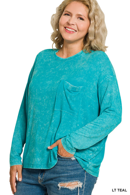 🍃Washed Ribbed Dolman Sleeve Top