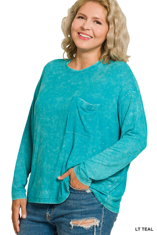 🍃Washed Ribbed Dolman Sleeve Top