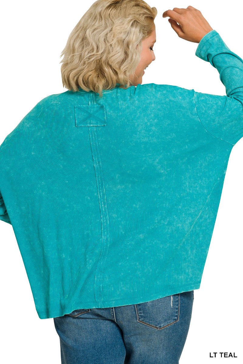 🍃Washed Ribbed Dolman Sleeve Top