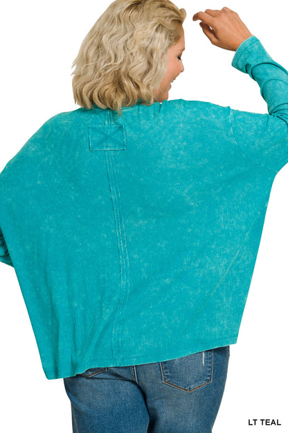 🍃Washed Ribbed Dolman Sleeve Top