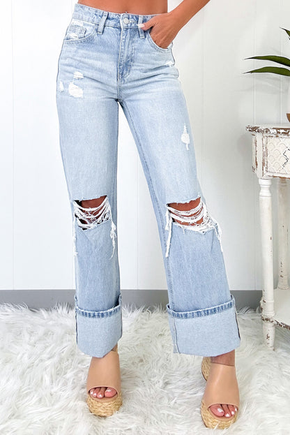 Beau Blue Light Wash Distressed Straight-Leg Denim
