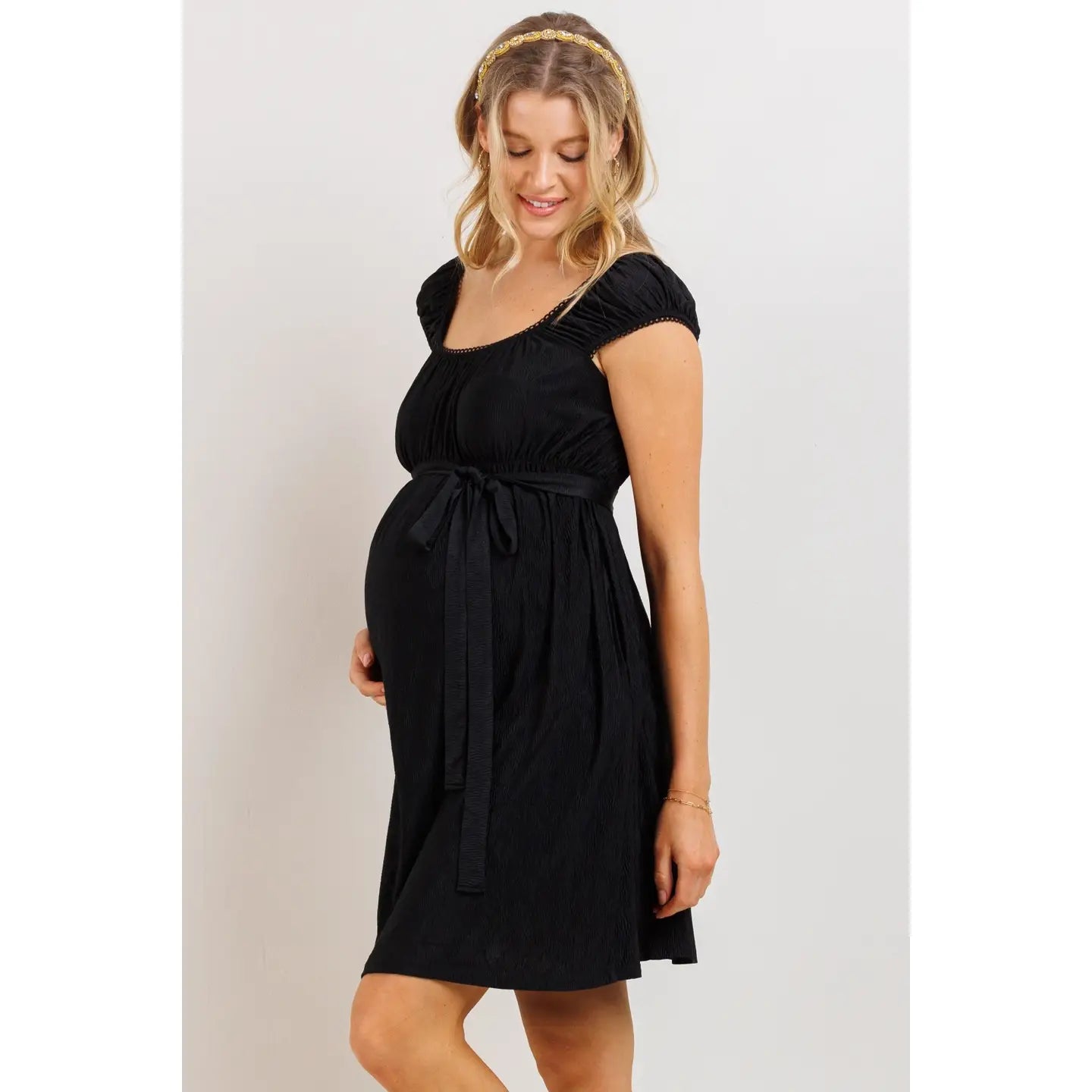 🩶Lace Trim Square Neck Maternity Babydoll Dress