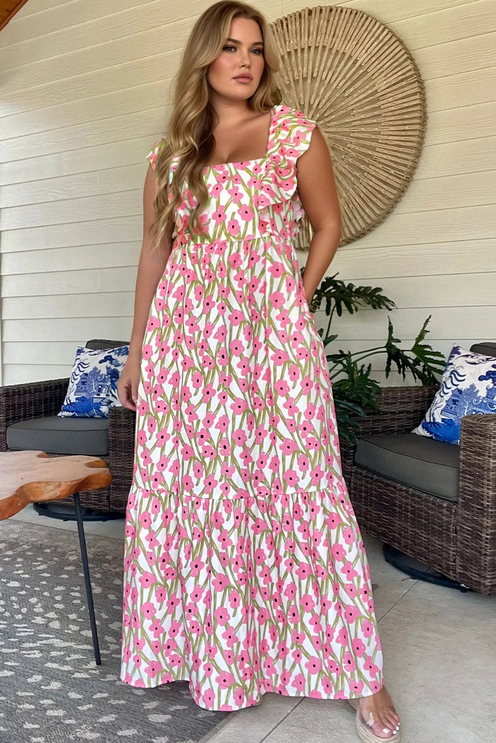 🌸Sweet Bloom Square Neck Maxi Dress (Curvy)