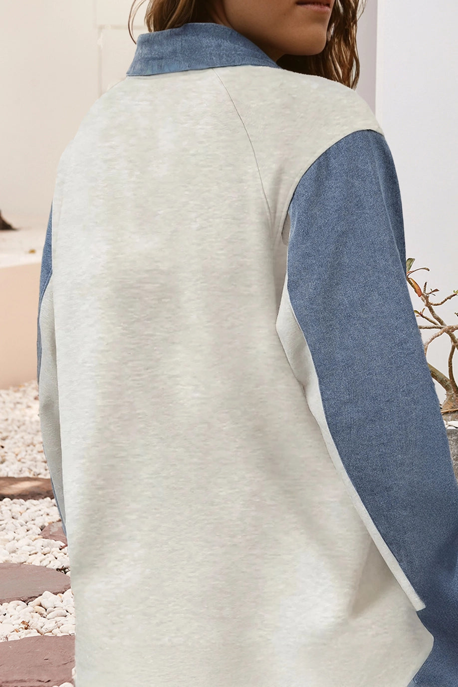 💙 Patchwork Denim Long Sleeve Polo Top