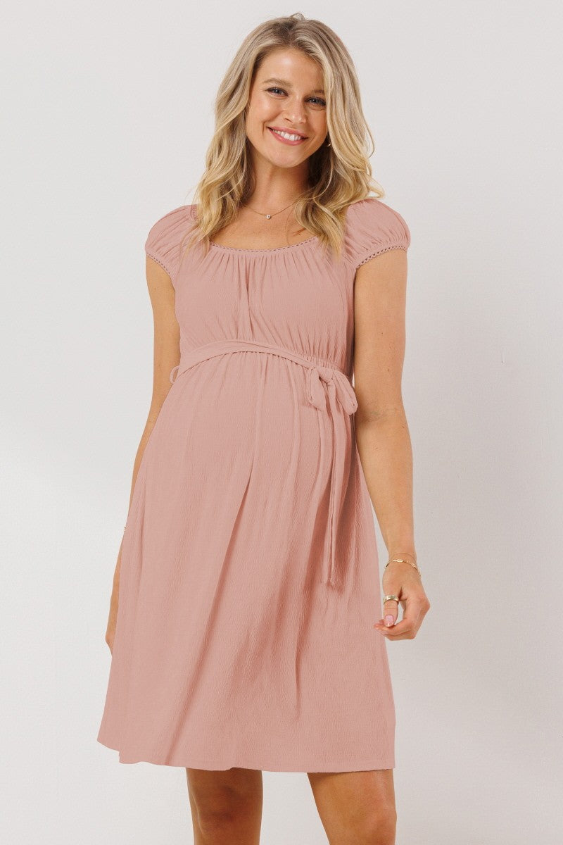 🩶Lace Trim Square Neck Maternity Babydoll Dress