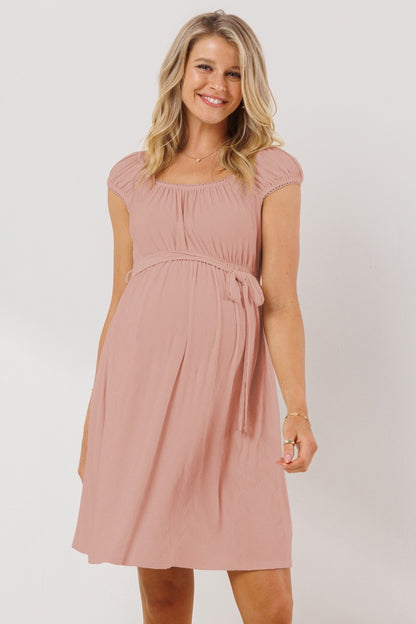 🩶Lace Trim Square Neck Maternity Babydoll Dress