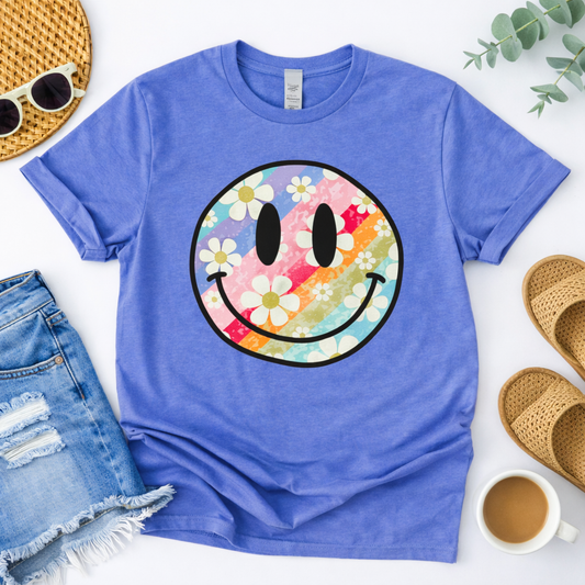 Daisy Stripe Happy Face Graphic Tee 🌼